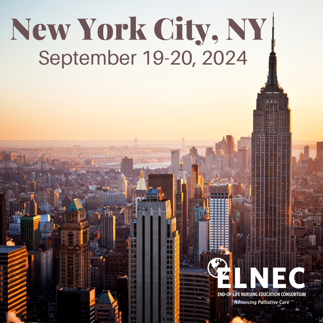 image of New York City with text reading "New York City, NY September 19-20 2024" and "ELNEC"