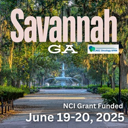 image of fountain with pink and white text reading "Savannah GA NCI Grant Funded June 19-20, 2025"