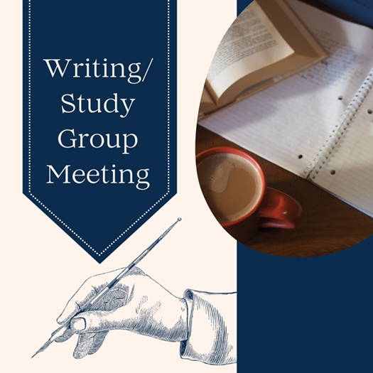 Writing and Study Group Meeting with image of hand writing on book