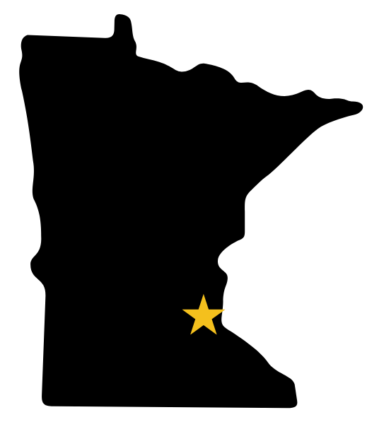 Minnesota state with star for University of Minnesota location